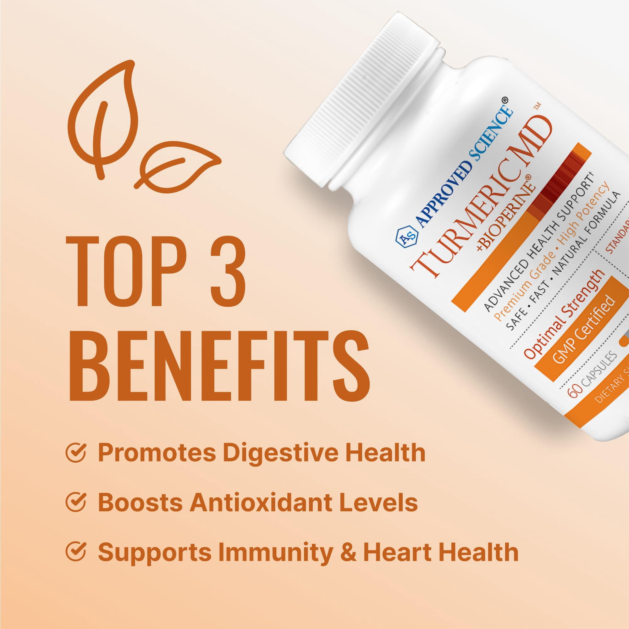 Approved Science Turmeric MD - with BioPerine & 95% Standardized Turmeric Curcuminoids - 60 Capsules (1 Month Supply)