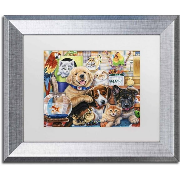 Trademark Fine Art 'Pet Shop' Canvas Art by Jenny Newland, White Matte, Silver Frame