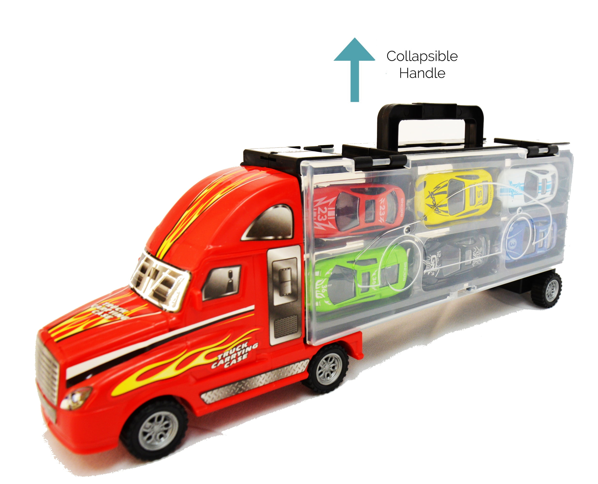 Transport Carrier Truck Toy Car with 6 Die-cast Vehicles Friction Powered Racing Car