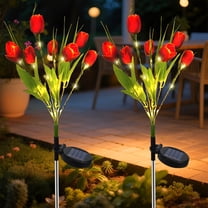 Rirool Solar Garden Lights Outdoor, 2 Pack Solar Tulip Lights with 14 Flowers, IP65 Waterproof LED Stake Light for Yard, Pathway, Patio, Landscape (Red)