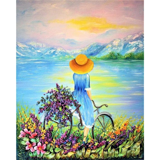 40x50cm pintura al óleo sin marco por números DIY bicicleta chica imagen Craft Kit Decoración Tmvgtek decoración de arte en el hogar