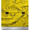thumbnail image 1 of Soimoi Yellow Modal Satin Fabric Unicorn & Bunny Cartoon Printed Craft Fabric by the Yard 42 Inch Wide, 1 of 3