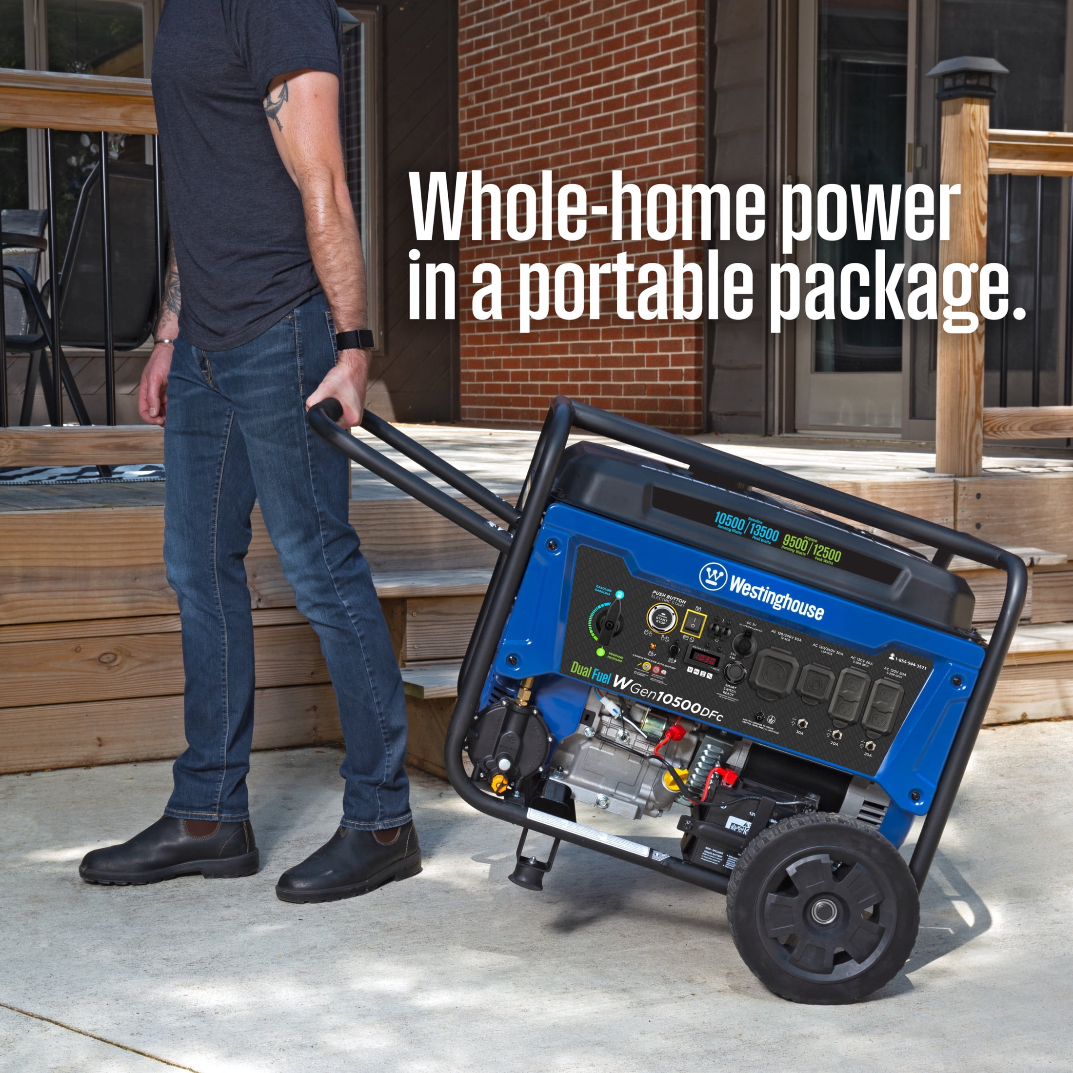 Westinghouse 13,500 Peak Watt Dual Fuel Portable Generator, Home Backup, CO Sensor