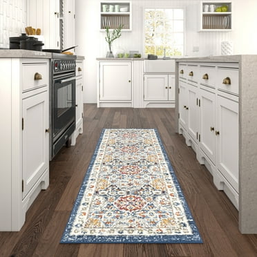 Chelsea Transitional Oriental 2'3'' x 7'3'' Navy and Gold Polypropylene Indoor Runner Rug, 2' x 7'