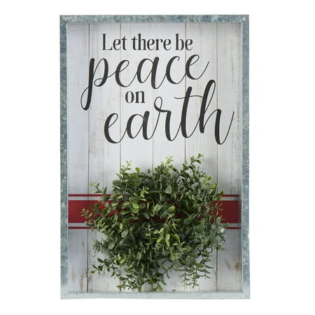 Holiday Time Let There Be Peace on Earth Hanging Shadowbox Sign Decoration, 12
