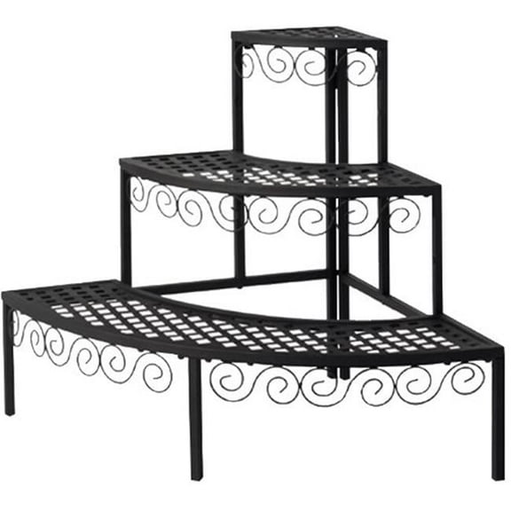 Tierra Garden 23.5" x 23.5" x 23.5" 3-Tier Black Tubular Steel Scrollwork Plant Stand with Rust Resistant