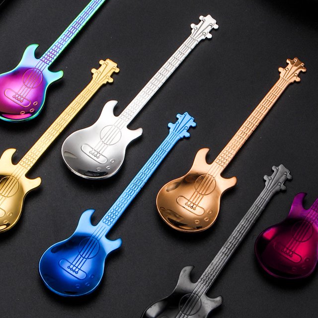 Cuchara de guitarra de acero inoxidable 304, cuchara de café dorada chapada en titanio, cuchara de bar agitadora, vajilla, 7 piezas ShuxiuWang 9024715372291