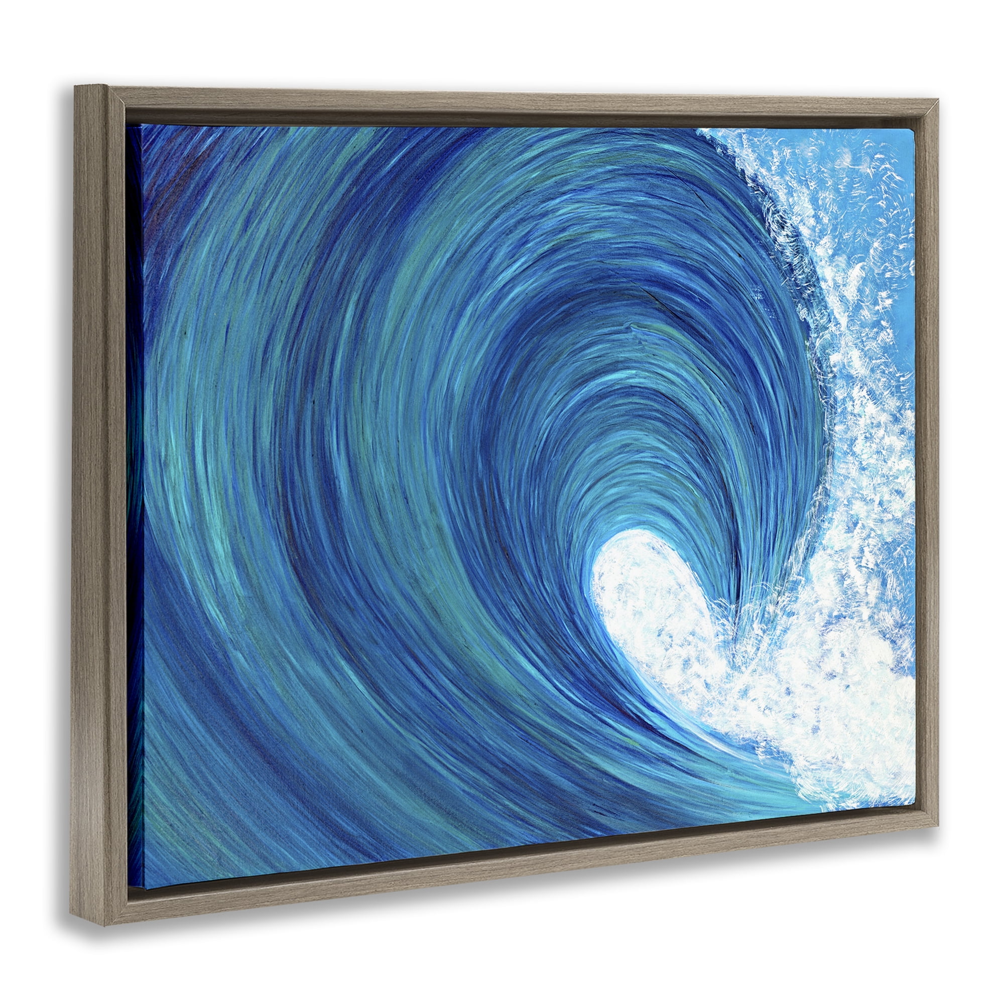 Stupell Industries Swirling Ocean Wave Coastal Painting Brown Floater Framed Canvas Art Print Wall Art, 21 x 17