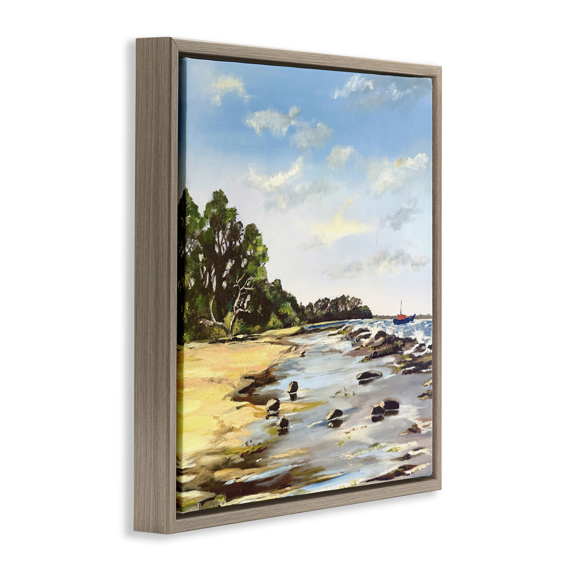 Low Tide Seascape Brown Framed Floater Canvas Wall Art, design by Patricia Reynolds