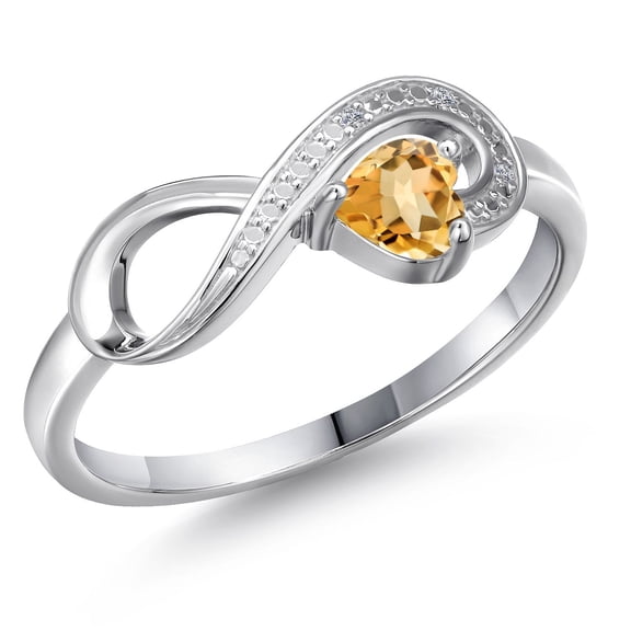 Gem Stone King 10K White Gold Yellow Citrine and White Diamond Accent Infinity Ring for Women (0.22 Cttw, Heart Shape 4MM, Gemstone November Birthstone, Size 7)