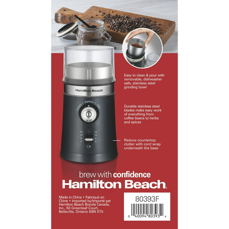 Hamilton Beach Fresh Grind Electric Coffee Grinder for Beans, Spices and  More, Stainless Steel Blades, Removable Chamber, Makes up to 12 Cups, Black
