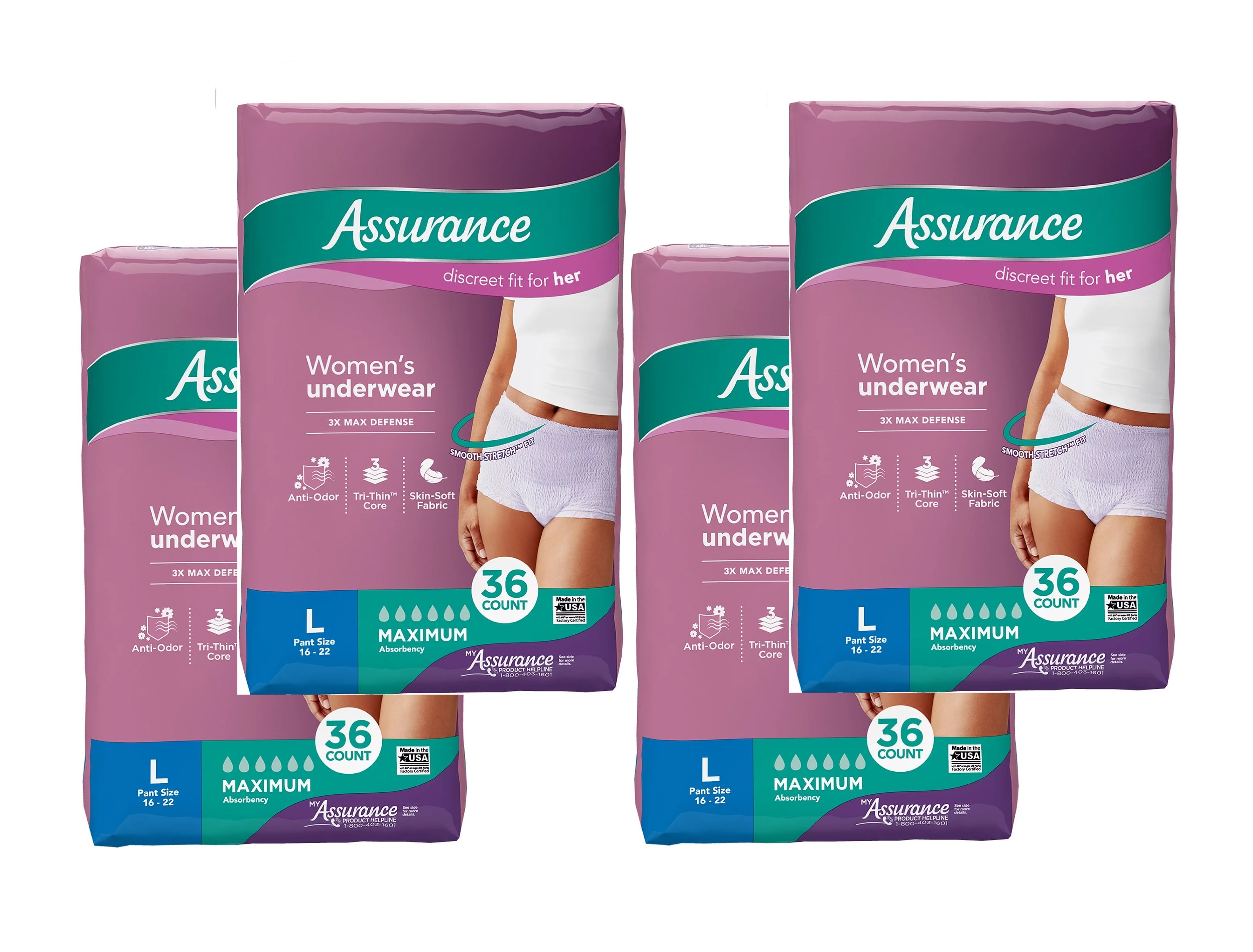Assurance Womens Incontinence & Postpartum Underwear, Larg, Maximum