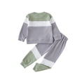 thumbnail image 2 of 2 Pcs Pants Outfits for Kids, Boys Waffle Contrast Color Long Sleeve Tops + Drawstring Pants Set, 2 of 9