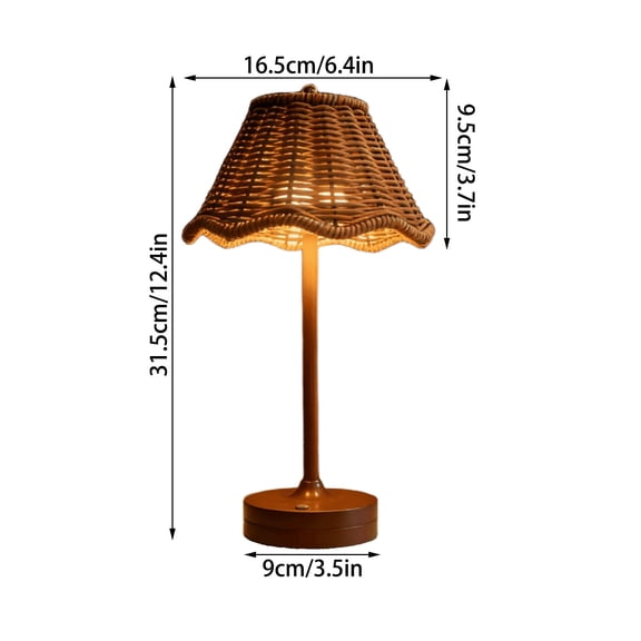 ToyKingdee Vintage Rattan-Inspired LED Table Lamp, Rechargeable Touch Dimmable Bedside Lamp with Scalloped Woven Shade for Home & Patio Decor