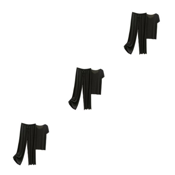 Conjunto de pijama Sonducket de seda helada para mujer camiseta de algodón de manga corta con cuello en V pantalones holgados drapeados