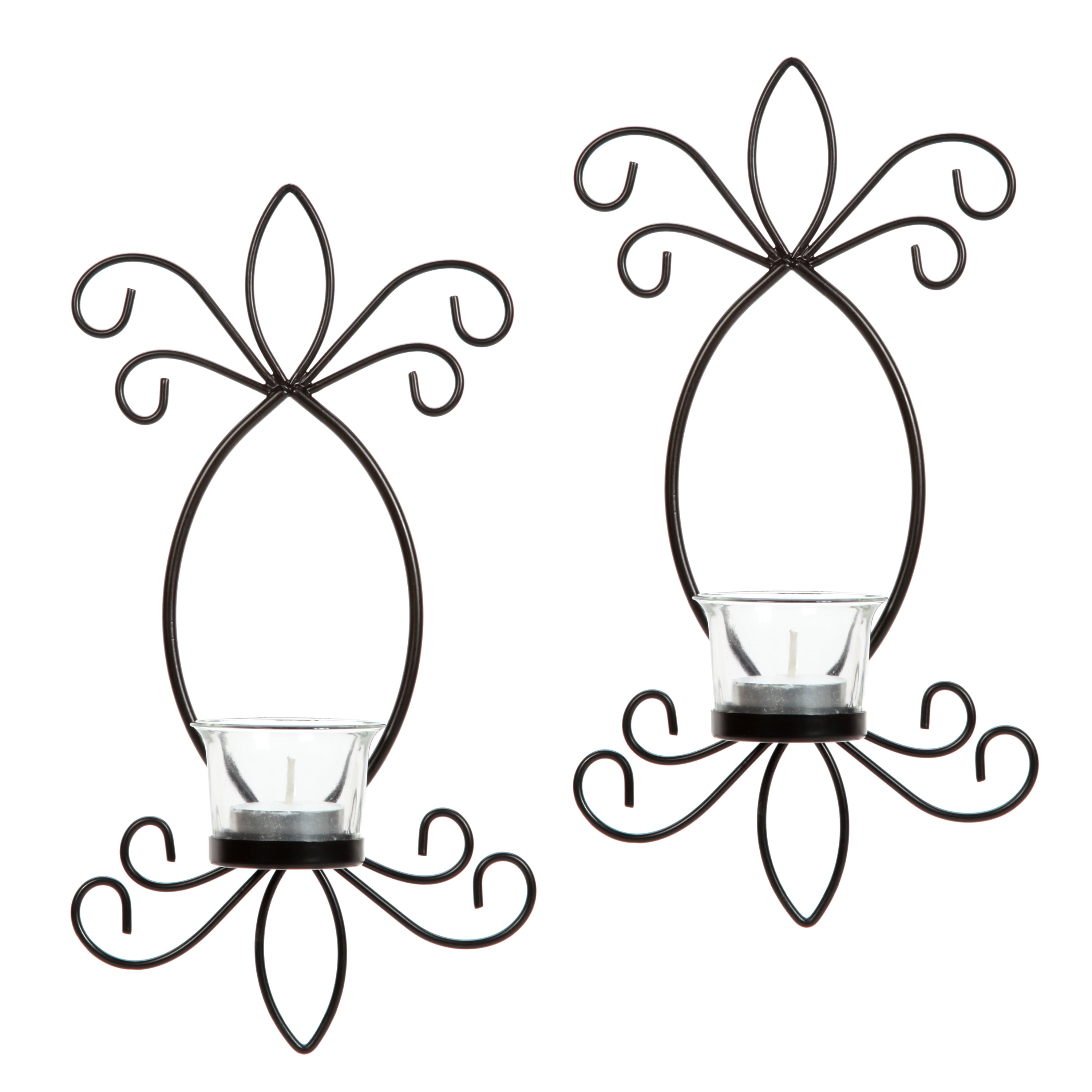 Hosley Set of 2, 11.5 inch High, Black Iron Tea Light Candle Wall Sconces