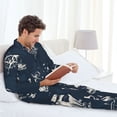 thumbnail image 6 of Fuzoiu Vintage Marine Print Men's Long-Sleeved Pajama,Lounge Button Down Nightwear,Mens Notch Collar Pajama Set -Small, 6 of 7