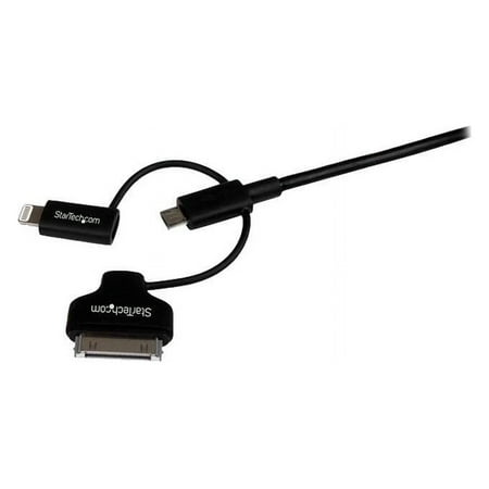 UPC: 0065030859059 | StarTech.com 1m (3 ft) Black Apple 8-pin Lightning or 30-pin Dock Connector or Micro USB to USB Combo Cable for iPhone /