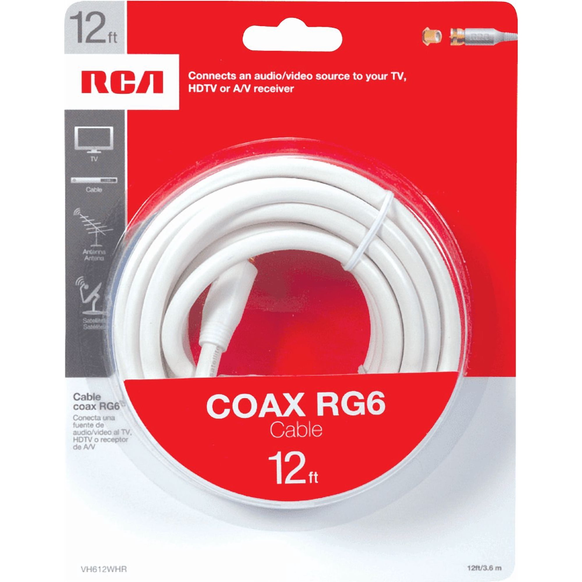RCA RG6 Coaxial Cable - Pack of 2 — Indoor & Outdoor Use, NEC-Compliant