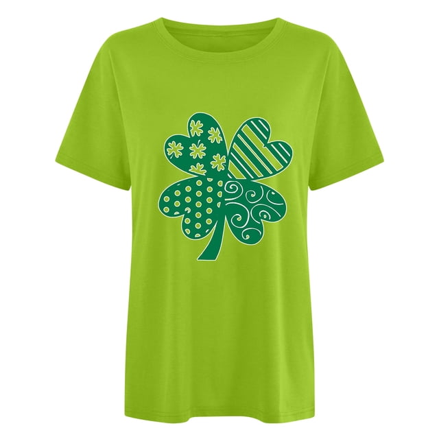 Penkiiy Mode Dames Imprimé Saint-Patrick Manches Courtes Col Rond Chemise Femme Décontractée Ample L Vert Menthe