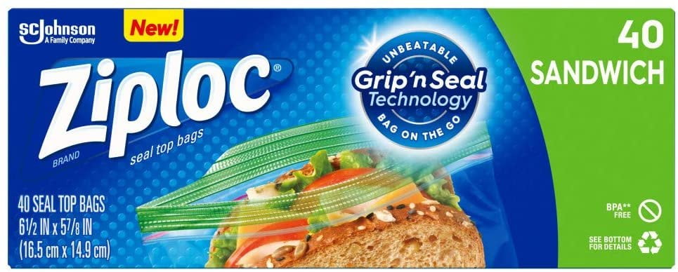 Ziploc Sandwich Bags with New Grip 'n Seal Technology, 40 Count