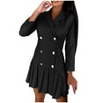 thumbnail image 1 of cfhntfmh Robes Mini pour Femmes Formelles à Manches Longues à Col à Revers Boutonnées Robe Chemise Tendance Ample Plissée Robe de Travail, 1 of 6