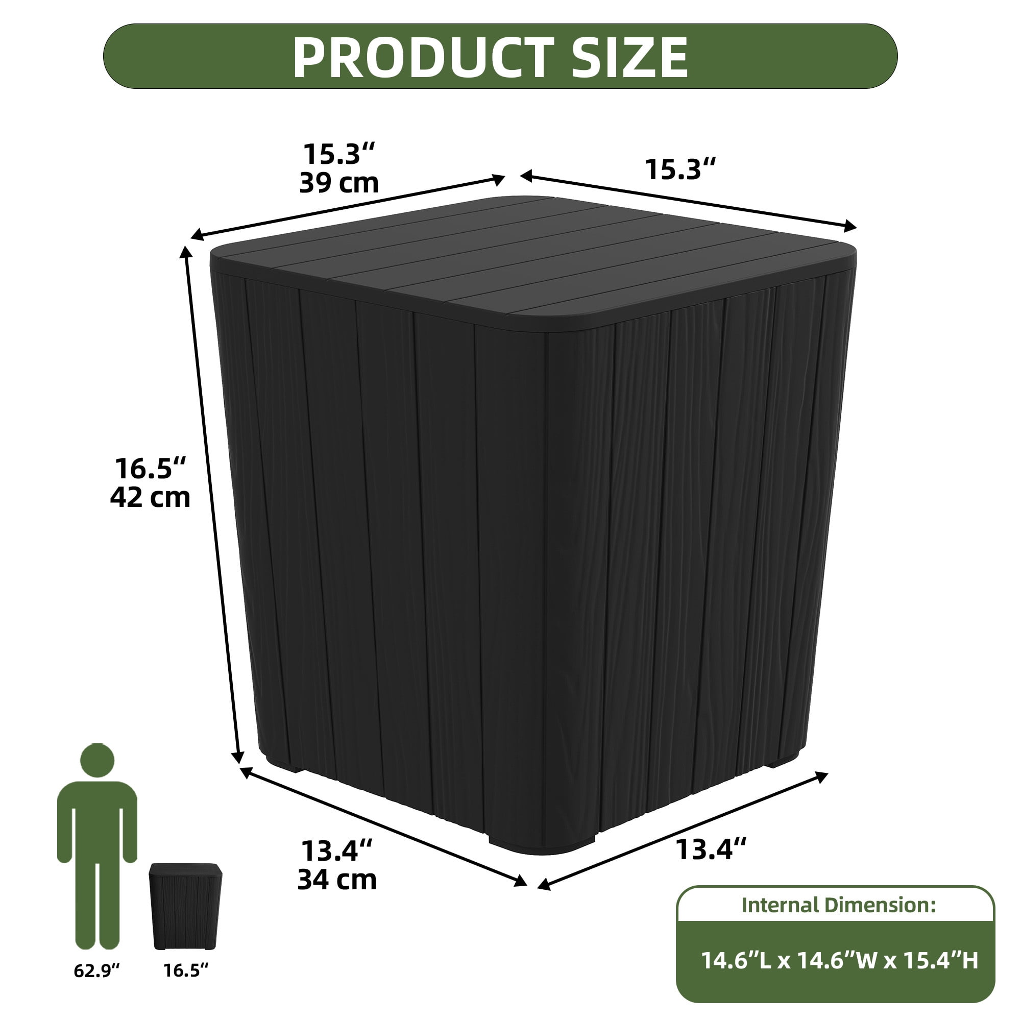 Uforic 11.5 Gallon Outdoor Resin Deck Box, Multifunctional Patio Side Table & Storage Container for Cushions & Outdoor Decor, Black