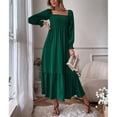 thumbnail image 3 of Vestido Maxi Con Cuello Cuadrado, Vestido Maxi De Mujer De Cintura Alta Con Dobladillo Con Volantes De Color Puro Para Fiesta ANGGREK Verde M, 3 of 8