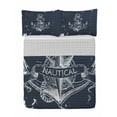 thumbnail image 1 of Marine Reversible Bedspread Set, Nautical Knot Compass Anchor Pattern Sea World Ocean Life Grunge Illustration, Pillow Shams & Comforter Microfiber Bedding Set, 3 Sizes, Dark Blue White, by Ambesonne, 1 of 4