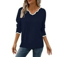 thumbnail image 4 of Trendy Sweaters for Women Scalloped V Neck Soft Pullover Tops Long Sleeve Colorblock Casual Loose Cozy Knitwear (XL, Navy), 4 of 7
