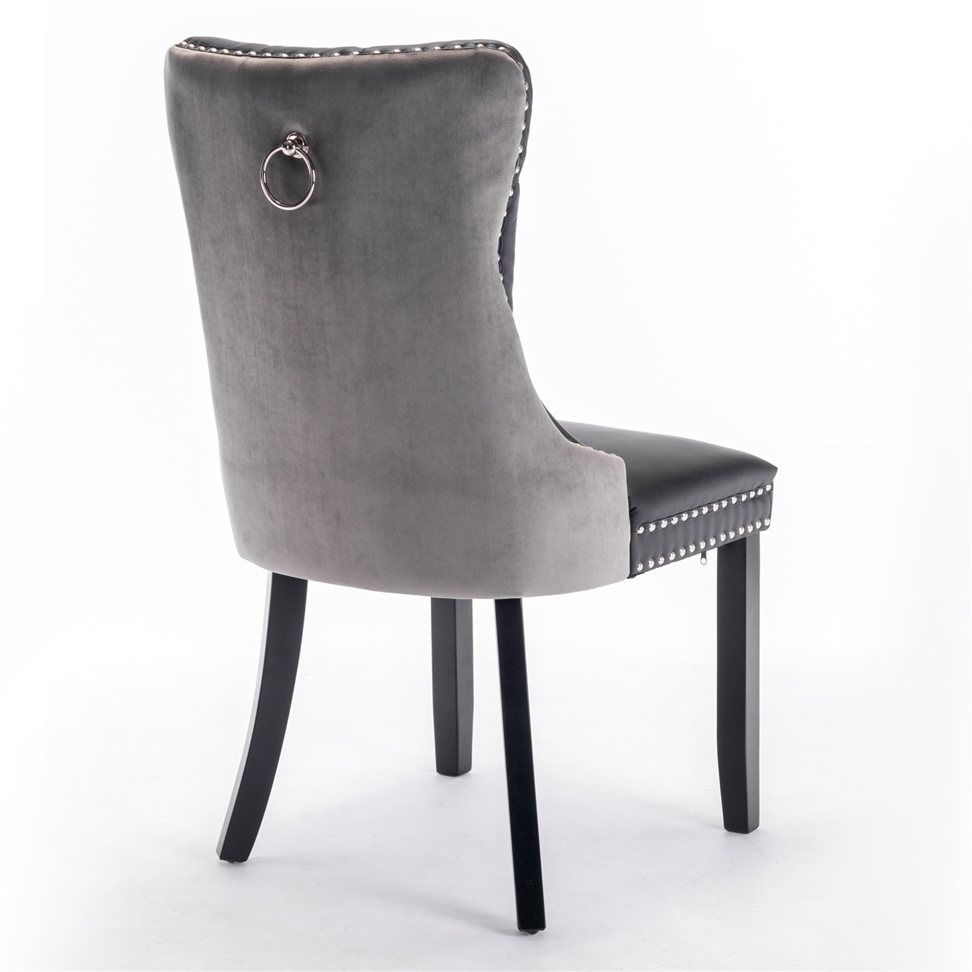 Miniyam Dining Chair Set of 2, High-end Tufted Contemporary PU and Velvet Upholstered, Black+Gray