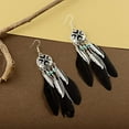 thumbnail image 3 of Boho Long Enamel Feather Dangle Drop Statement Stud Earring for Women Bohemian Ball Beaded Turquoise Tassel Dangling Link Piercing Fish Hook Earrings Ethnic Style Vintage Jhumka Jhumki Party, 3 of 6