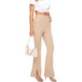 thumbnail image 3 of FANCYINN Women's Casual Pant Flared Split Hem Wide Leg Bell Trousers Stretchy Business Work Pants with Pockets Khaki S, 3 of 5