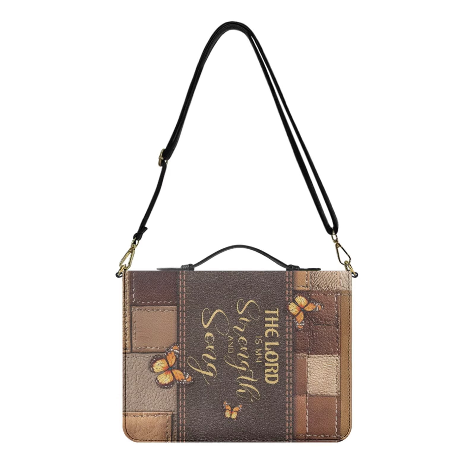 Kuiaobaty Butterfly Print Bible Cover Case for Women Men Leather Bible Bag with Matching Bookmark Sturdy Church Bag Scripture Case with Handle and Strap for Christian Daily, Brown