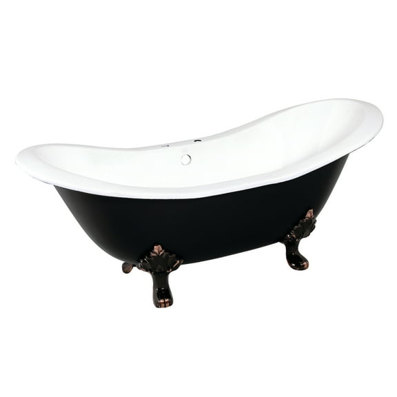 Aqua Eden VBT7D7231NC5 72-Inch Cast Iron Oval Double Slipper Clawfoot Tub (7-Inch Faucet Drillings) in Black/White/Oil Rubbed Bronze