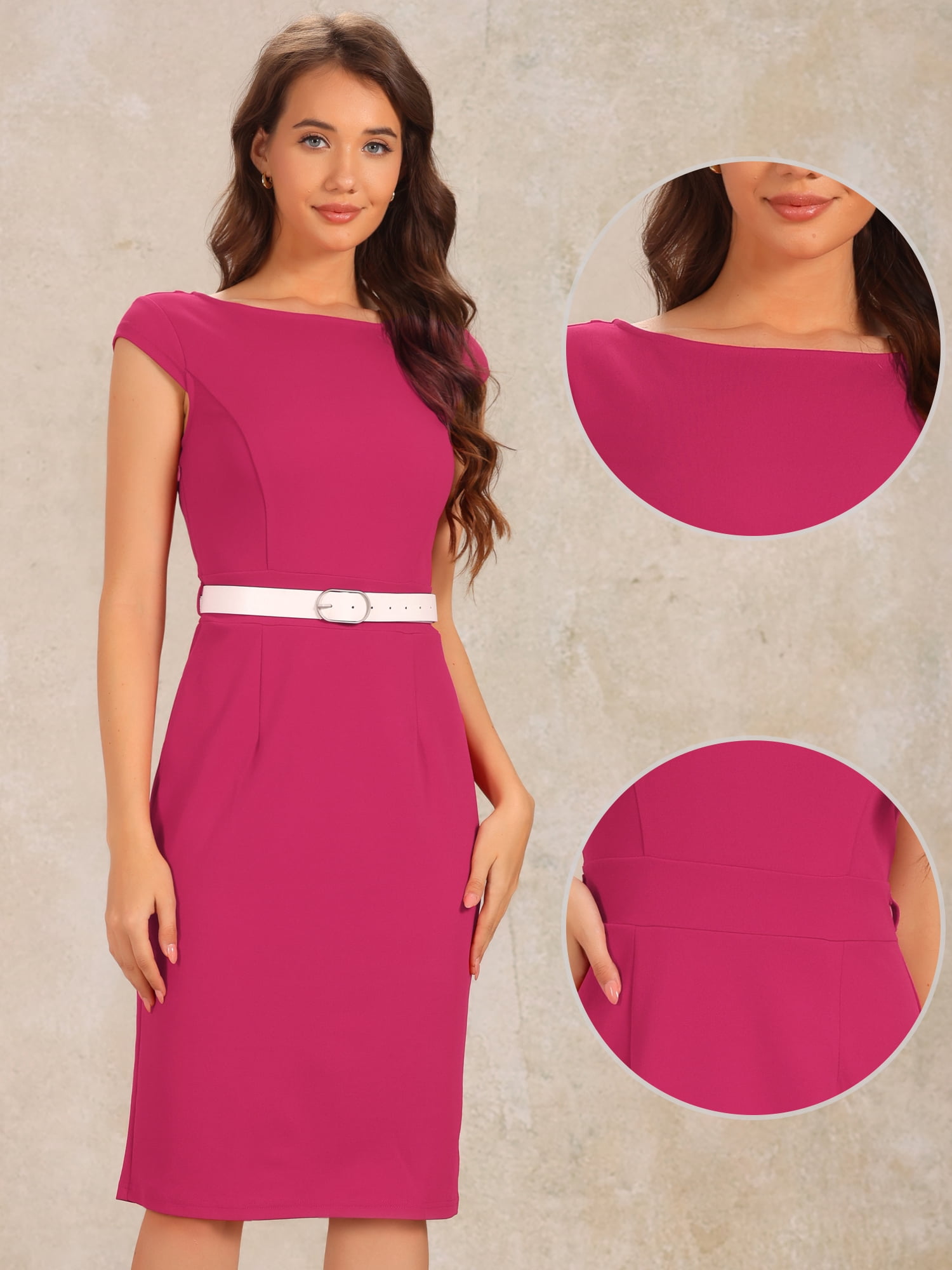 DARING DIVA Women's Cap Sleeve Boat Neck Pencil Dresses XS Hot Pink
