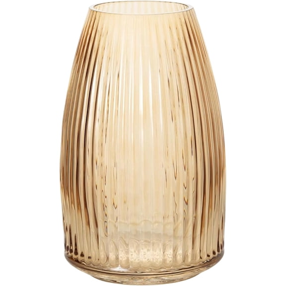 Amber Ribbed Glass Vase, Flower Vase for Modern Home Decor, Minimalist Glass Vases for Shelf and Table, Vases for Centerpieces, Living Room, Bedroom, Kitchen, and Office Decor