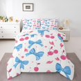 thumbnail image 3 of Homewish Cartoon Bowknot Cherry Queen Comforter Set for Kids, White Blue Pink Bedding Sets, Kawaii Flower Floral Reversible Bedding Comforter Set, Microfiber Bedroom Decor, 3-Piece, 3 of 8