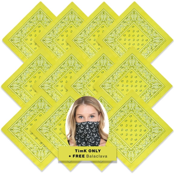 BASICO 12pk Yellow Paisley Bandana Face Covering | 100% Cotton Bandana for Men Women | Face Bandana Headband