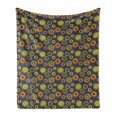 thumbnail image 1 of Yellow and Green Soft Flannel Fleece Throw Blanket, Psychedelic Circles Pattern on a Background of Polka Dots, Cozy Plush for Indoor and Outdoor Use, 70" x 90", Dark Teal and Multicolor, by Ambesonne, 1 of 5