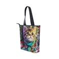 thumbnail image 3 of Zipper canvas bag large capacity large size practical handbag durable Canvas with leather material Christmas Decoration Lovely Kitten, 3 of 7