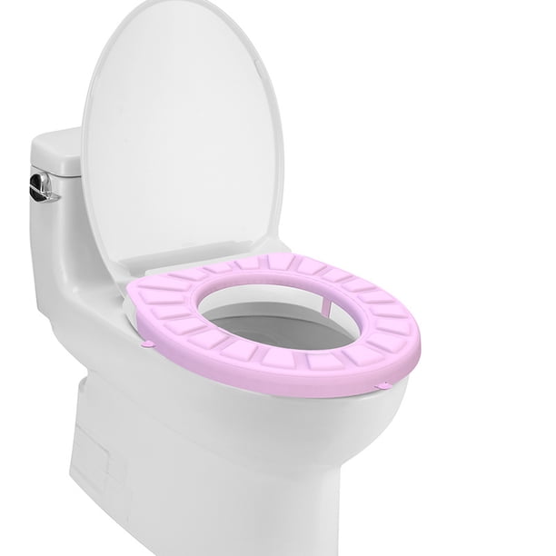 Funda de silicona para asiento de inodoro, cojín para asiento de inodoro, asiento de inodoro acolchado, silicona lavable, reutilizable y duradera (rosa)