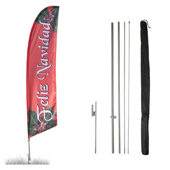 Vispronet Feliz Navidad Feather Flag Kits - 13.5ft Swooper Flagpole Set with a Ground Stake – Great for Businesses, Storefronts, and Sales - Printed in The USA…