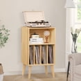thumbnail image 3 of Record Player Stand, Vinyl Record Storage Cabinet, Mid-Century Turntable Stand Table Holds Up to 160 Albums Living Room Bedroom Office, Natural Wood, 3 of 8