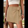 thumbnail image 4 of Minifalda de Verano para Mujer, con Nudo, Cintura Alta, Cinturón, Cremallera, Informal, Holgada, Color Caqui, Talla XL, 4 of 10