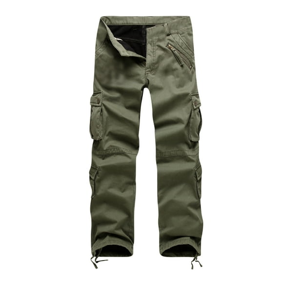 IROINNID Mens Cargo Pants Solid Color Overalls Multi-Pocket Pants Rigid Waist Pants