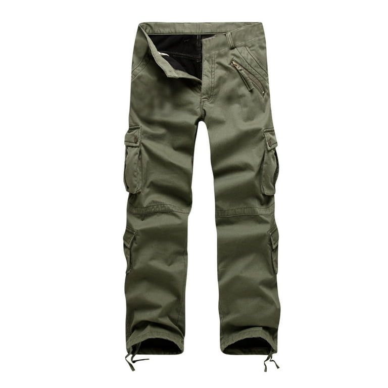 Mens Fleece Lined Hiking Cargo Pants Casual Multi-Pockets Belted