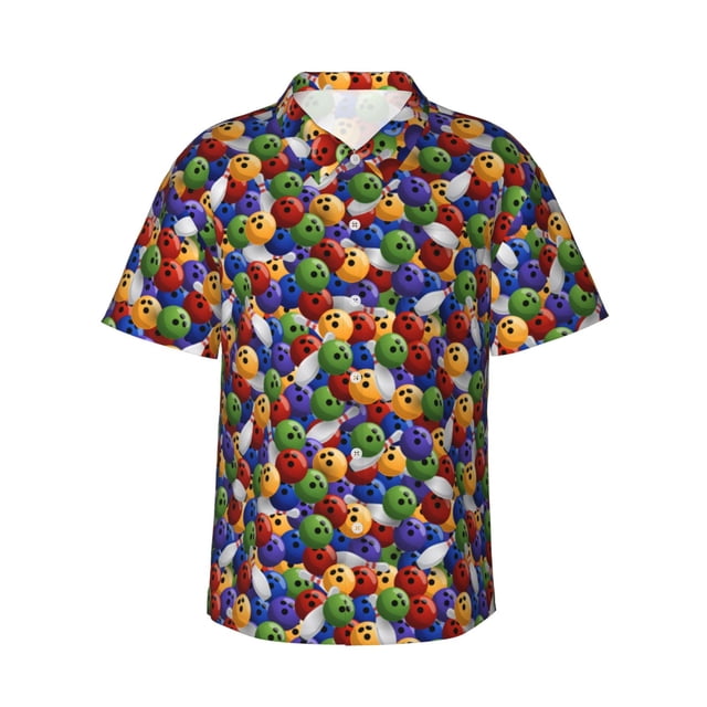 Fotbe Bowling Colorful Camisa Hawaiana para Hombre Unisex – Camisa Casual de Verano con Botones de Manga Corta de Algodón y Lino,XX-Large