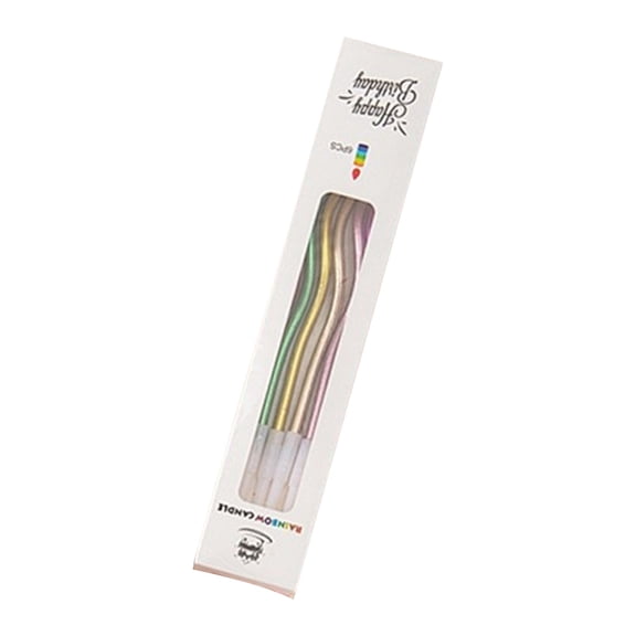 Birthday Cake Candles with Wavy Curved Design, 6-Pack, Multicolor Metallic, for Cake Toppers, Decorations