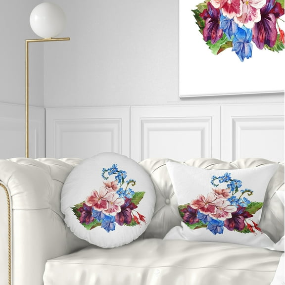 Designart Vintage Floral Watercolor - Floral Throw Pillow - 12x20